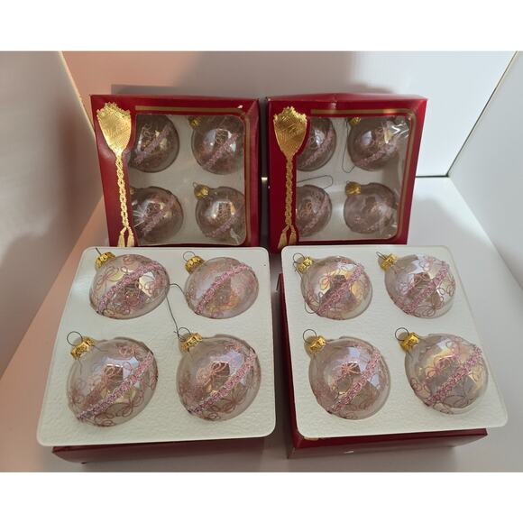 Victoria Collection Glass Pink Glitter Embossed Ornaments 4 Original Boxes (16) - Picture 5 of 9